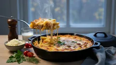 Macaronischotel uit de pan: snel comfortfood met een krokante kaaslaag